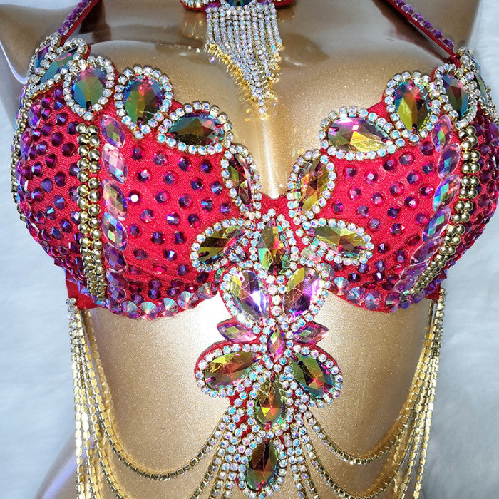 New Stage Wear Sexy Samba Carnival Handmade Belly Dance Costume Suit For Women Beaded Bra&Belt Set Party Rave Dancing Outfit C028