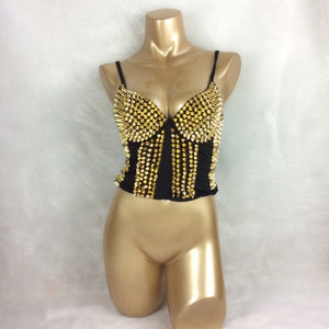 New Women'S Sexy Party Bra Spike Rivet Metallic Punk Style Studded Bras Rave Bra Wear Nightclub Costumes Bras Clubwear bra3005
