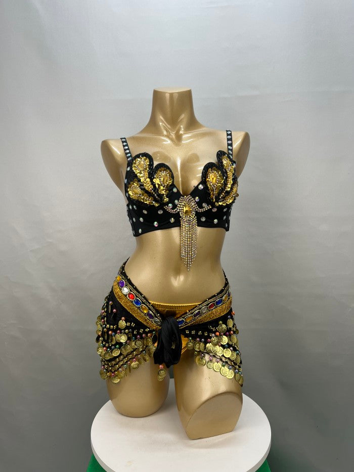 Samba Belly Dance Costume Hand Beaded  Bra and Hip Scarf Belt 2PCS/SET BB010+HS902
