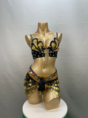 Samba Belly Dance Costume Hand Beaded  Bra and Hip Scarf Belt 2PCS/SET BB010+HS902