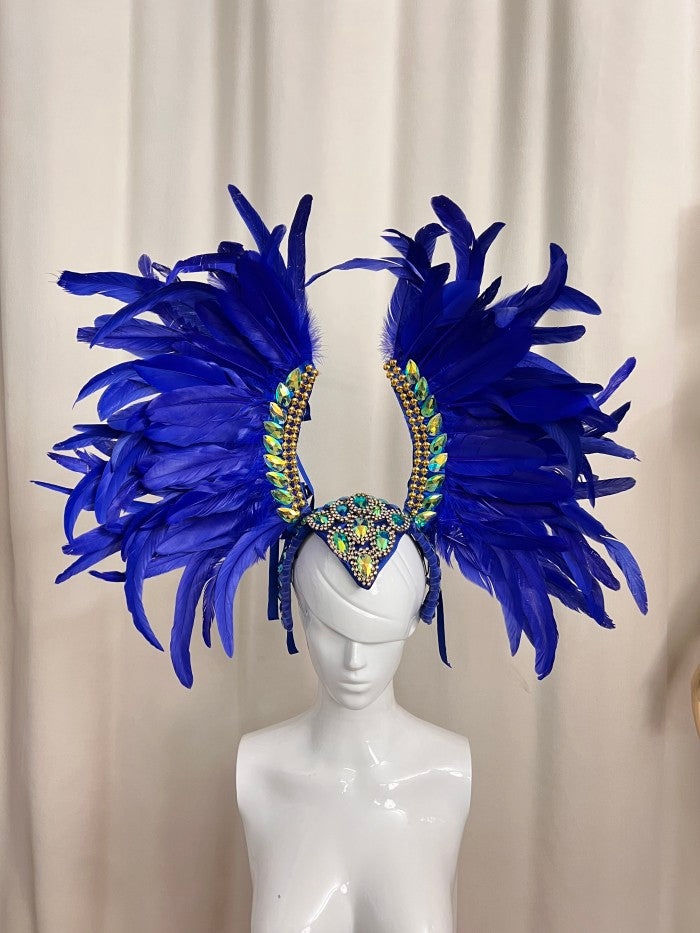 New Style Samba Carnival Feather Headpiece With Stones 3 layers feathers royal blue color
