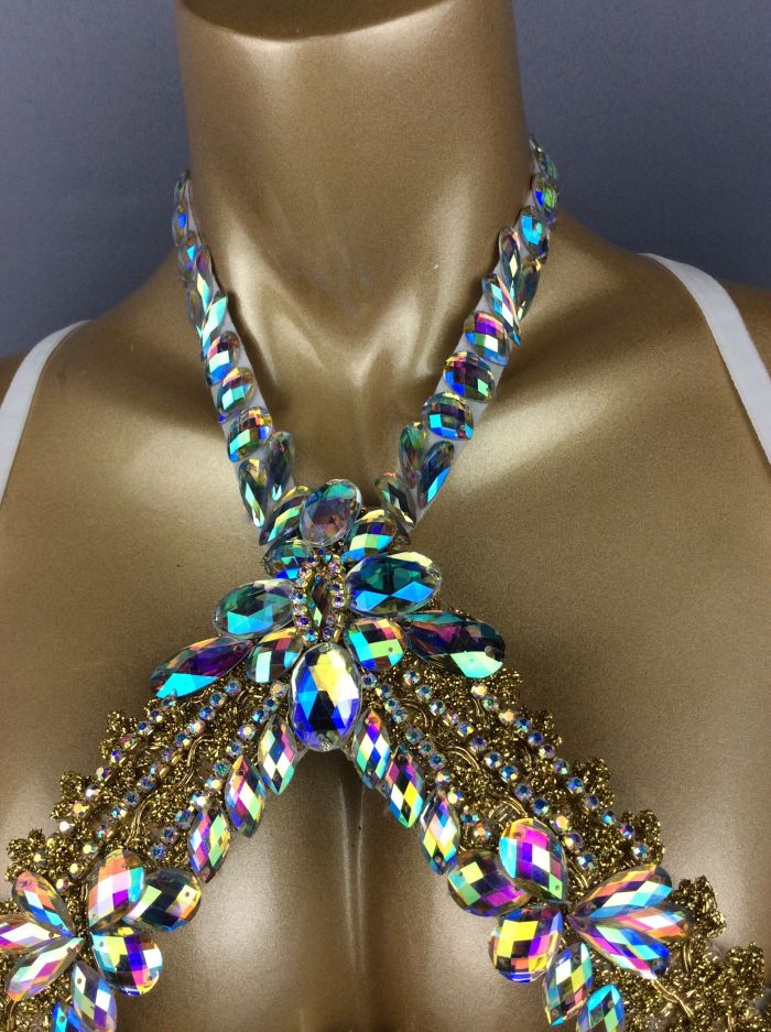 Samba Carnival Rave Festival Party Wire Bra Rainbow Stone