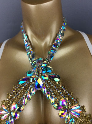 Samba Carnival Rave Festival Party Wire Bra Rainbow Stone