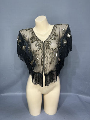 New Lady Women Beaded Sequin Belly Dance Hip Scarf Embroidery Flapper Shawl Scarf Evening Wedding Cape Sheer Party Fringed Wrap SC001