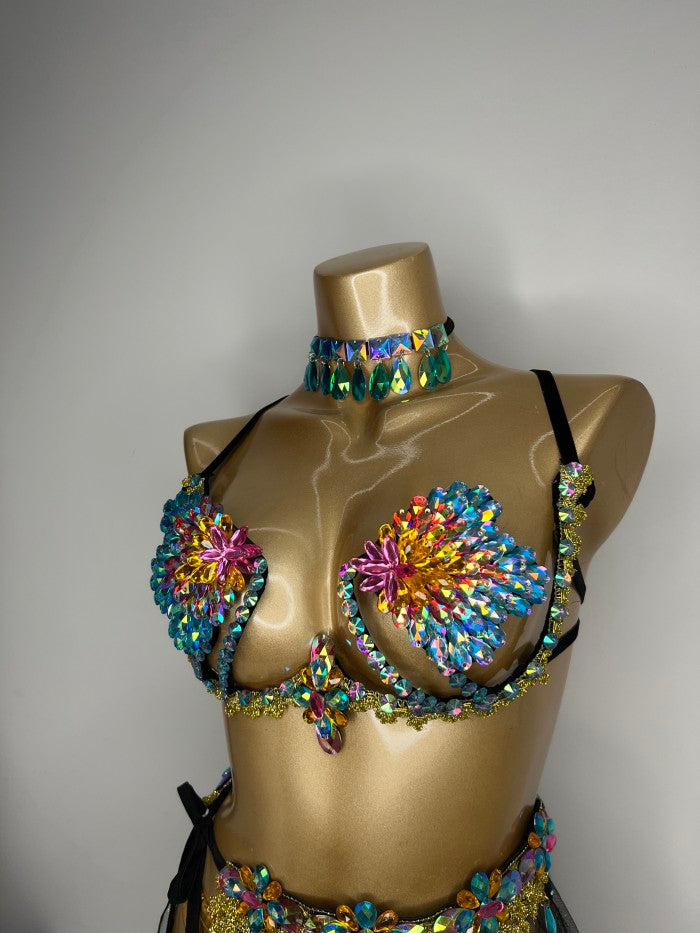 High Quality Sexy Samba Carnival Bra for Womens Rainbow Red Stone Belly dancing WIRE BRA