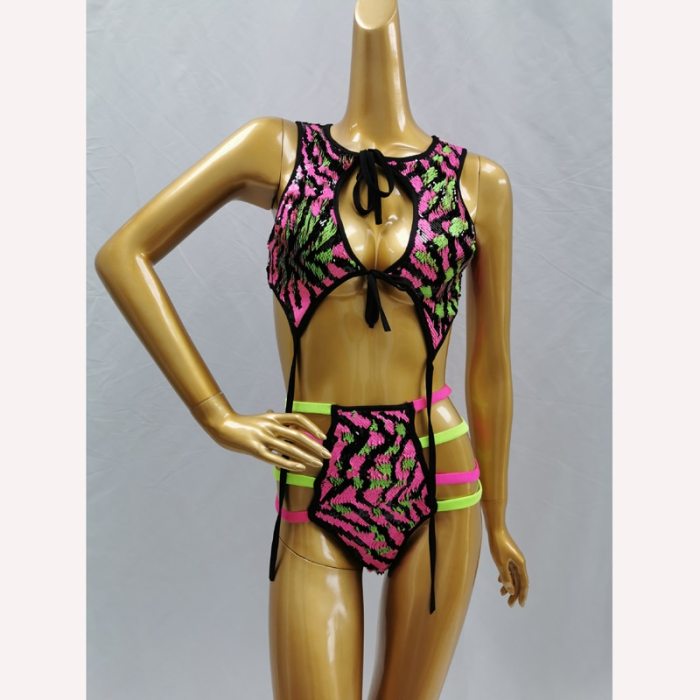 Mix Sequin Embroidery Glitter Embellished Bikini Swimsuit Set Women 20 EDC Dress Rave Cosplay Costumes Carnival Party Costumes 2020-2