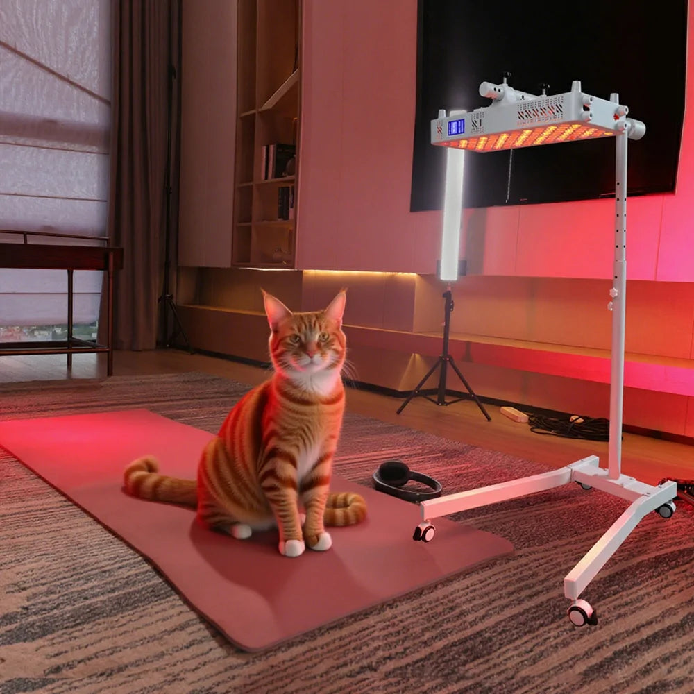 RL120MAX red light therapy panel shown with a pet
