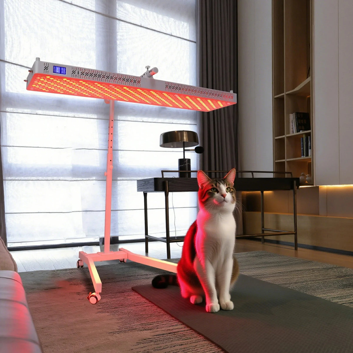 RL450MAX red light therapy panel shown with a pet