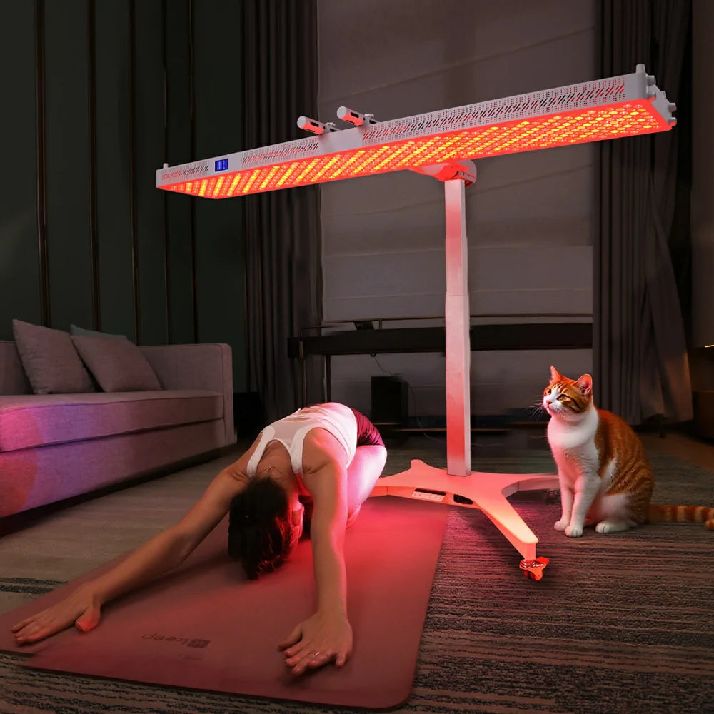 RL600MAX red light therapy panel shown with a pet