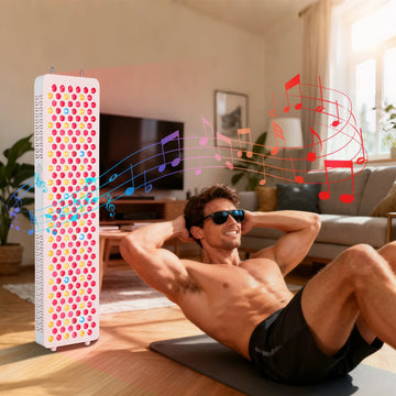 Person using the RLPRO300-X2 red light therapy panel