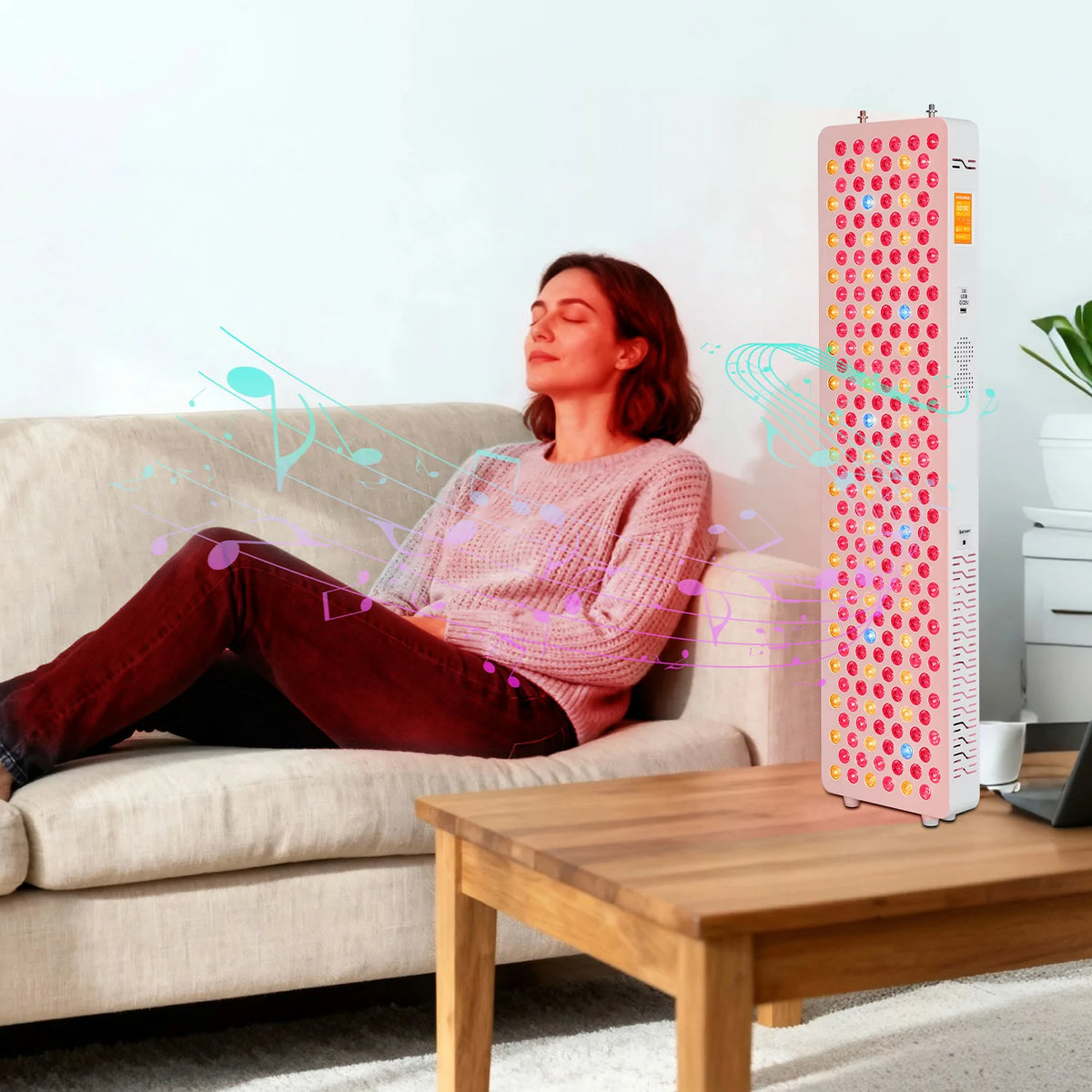 Person using the RLPRO300-X2 red light therapy panel