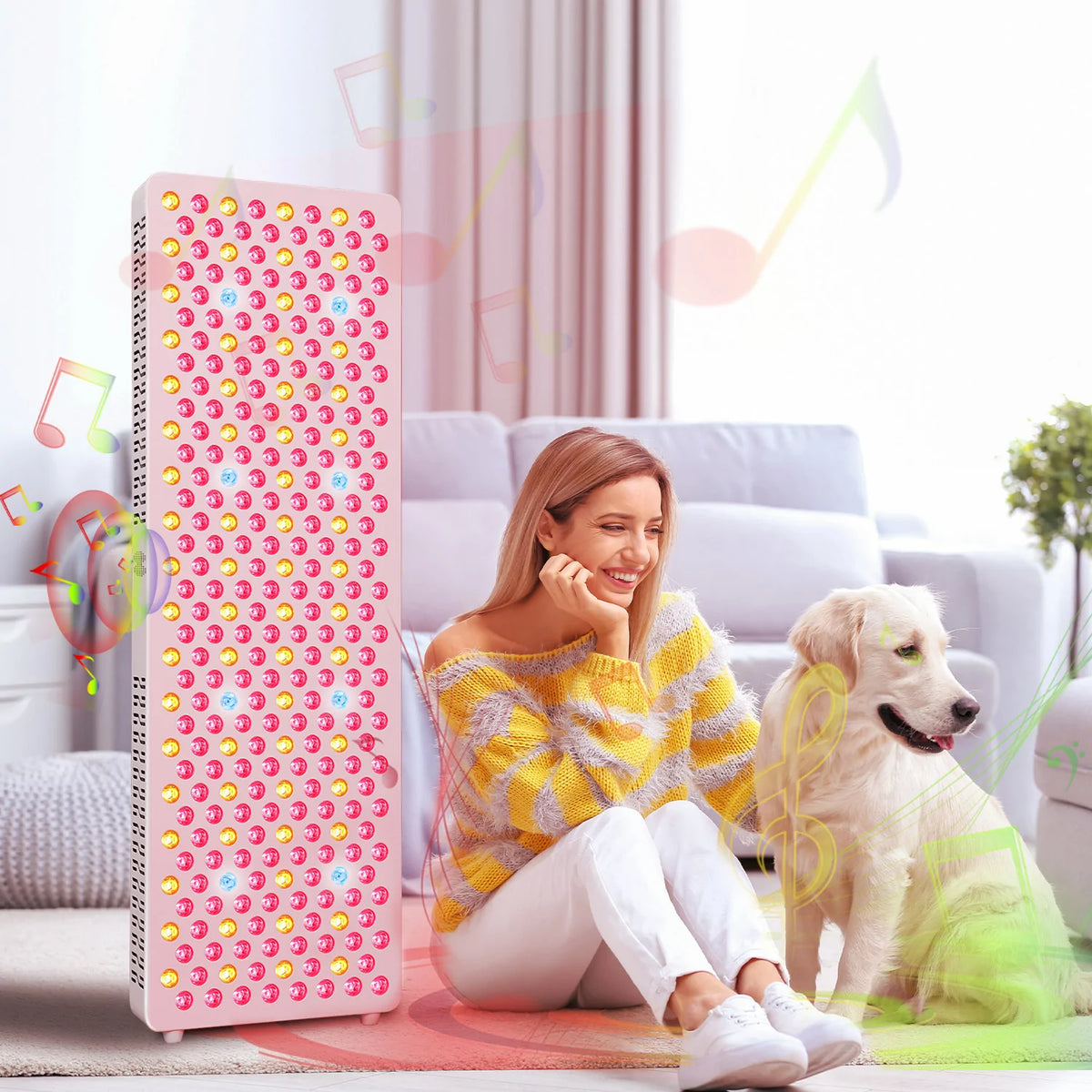 RLPRO300MAX-X2 red light therapy panel shown with a pet