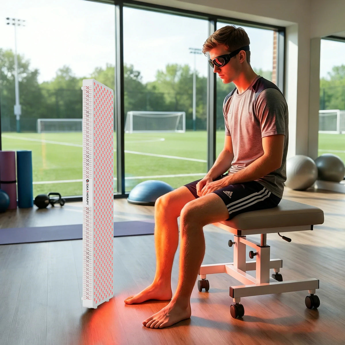 Person using the RLUltra450MAX red light therapy panel