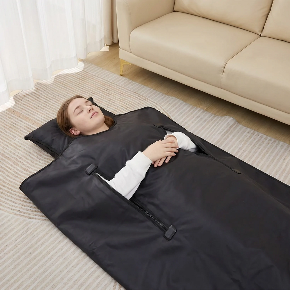 Person using the SA2000 sauna sleeping bag