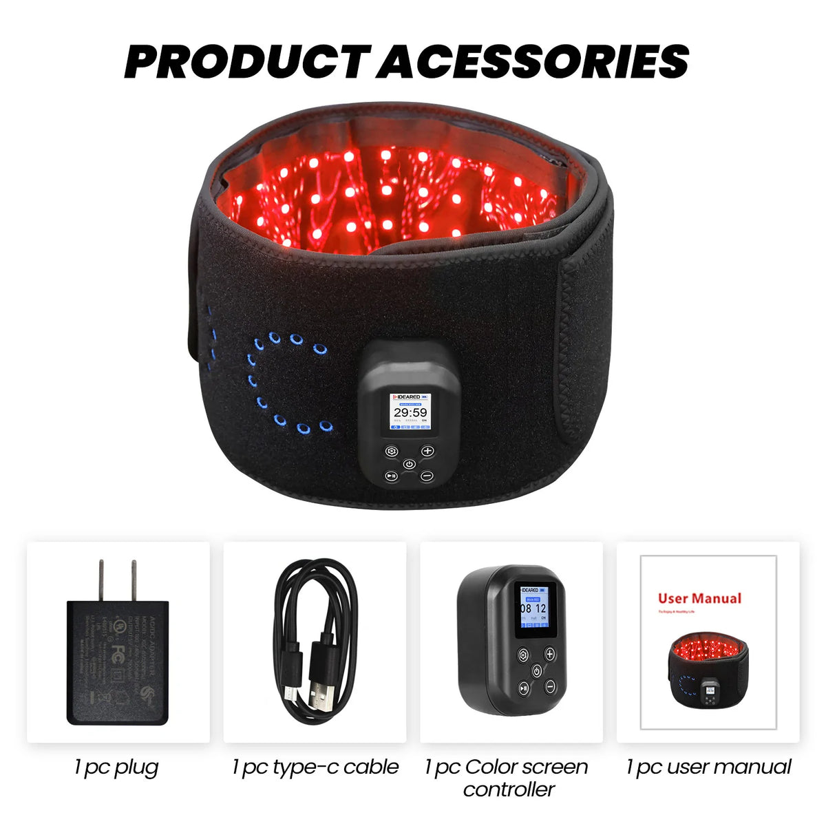 TLB105-G4 red light therapy belt with included accessories