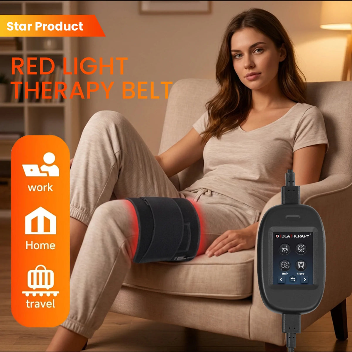Person using the TLB120-B red light therapy belt