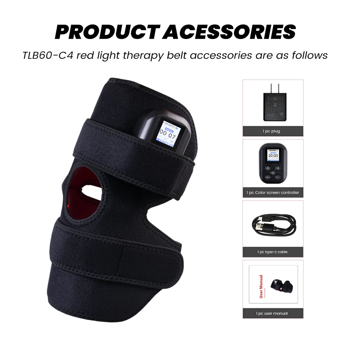 TLB60-C4 red light therapy knee wrap with included accessories