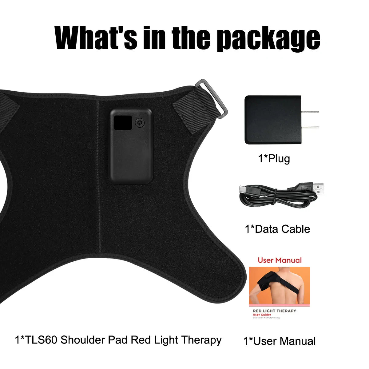 TLS60 red light therapy shoulder wrap with included accessories
