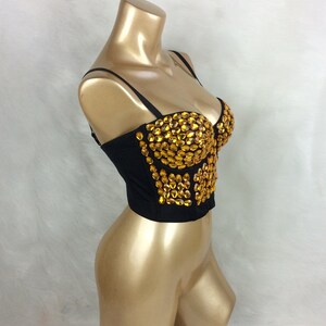 Bustier Top Women's Black Gold Embellished Rhinestone Strapless Dancewear