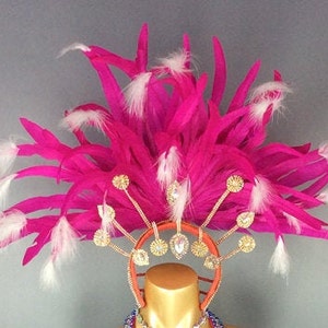 Feathered Headdress Adult Pink & White Feather Rhinestone Embellished Carnival Dance Costume Accessory