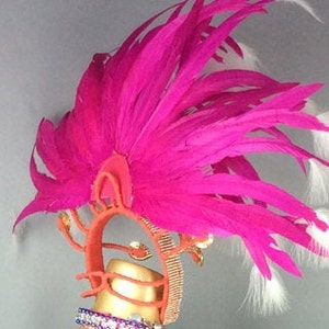 Feathered Headdress Adult Pink & White Feather Rhinestone Embellished Carnival Dance Costume Accessory