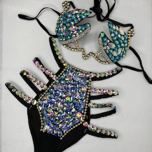 Rhinestone Embellished Black Lycra Women's Latin Dance Costume