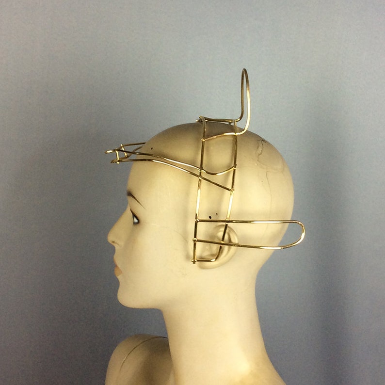 Dance Headpiece, Gold Wire Frame Headpiece, Abstract Geometric Design
