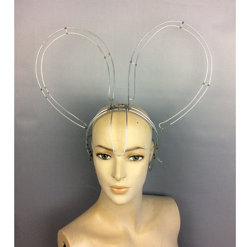 Dance Headpiece, Adult Silver Wire Bunny Ears Headband, Costume Accessory