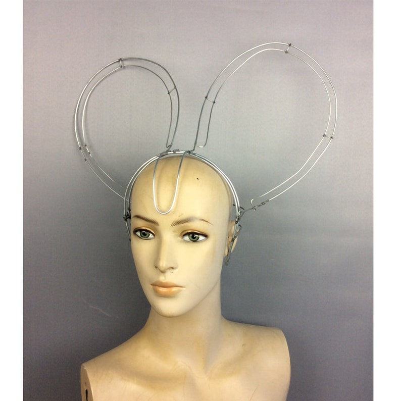 Dance Headpiece, Adult Silver Wire Bunny Ears Headband, Costume Accessory