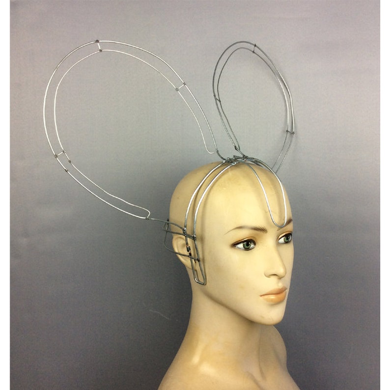Dance Headpiece, Adult Silver Wire Bunny Ears Headband, Costume Accessory