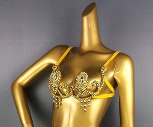 Bikini Top Women's White Iridescent Rhinestone Crystal Embellished Halter Neck Dance Bra