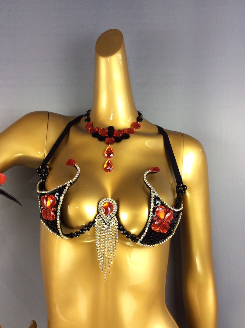 Belly Dance Bra Top and Necklace Set, Women's Royal Blue Sequin & Bead Embellished Fringe Costume, Oriental Dance Performance Wear