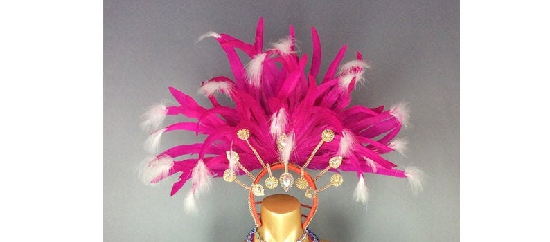 Feathered Headdress Adult Pink & White Feather Rhinestone Embellished Carnival Dance Costume Accessory