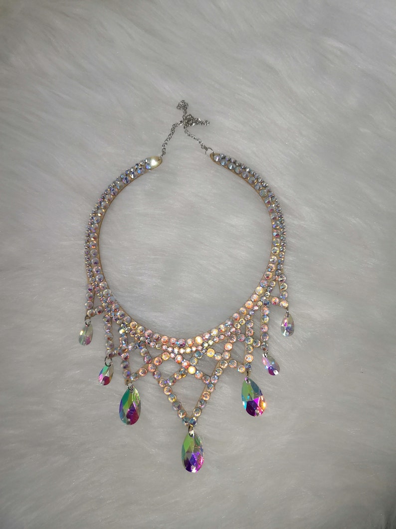 Women's White Sequin Fringe Rhinestone Bra Top and Bikini Bottom Set, Dance Costume