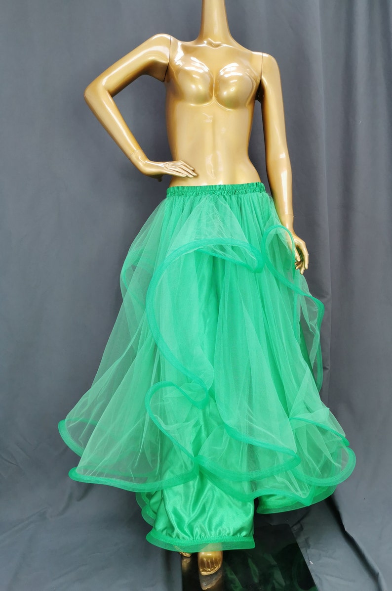Ballroom Dance Skirt, Women's Blue Tulle Ruffled Full Length Skirt, Standard Ballroom Dancewear