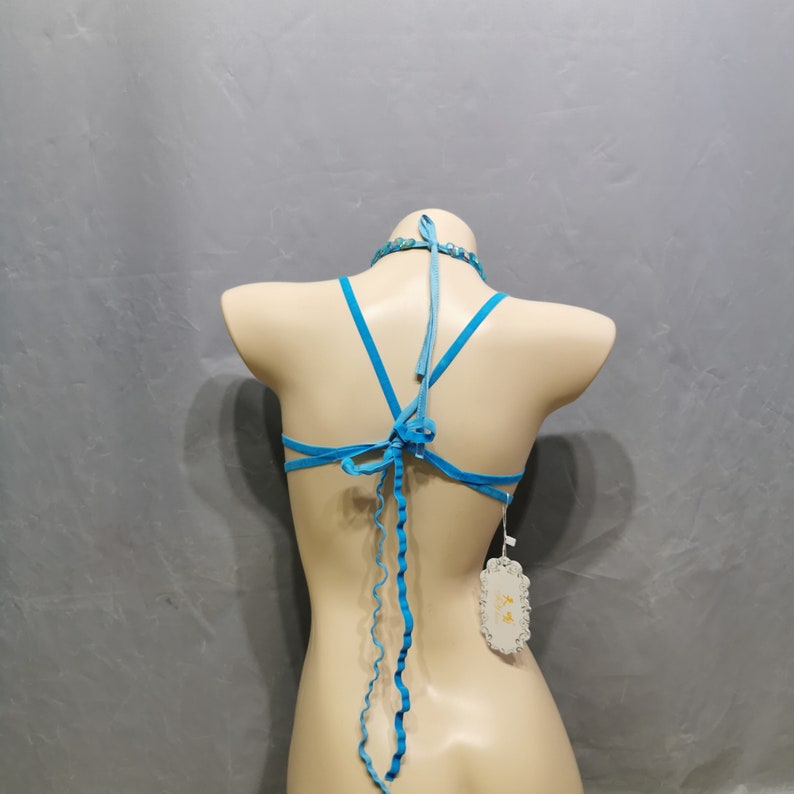 Dance Bra Women's Gold Iridescent Rhinestone Beaded Halter Top