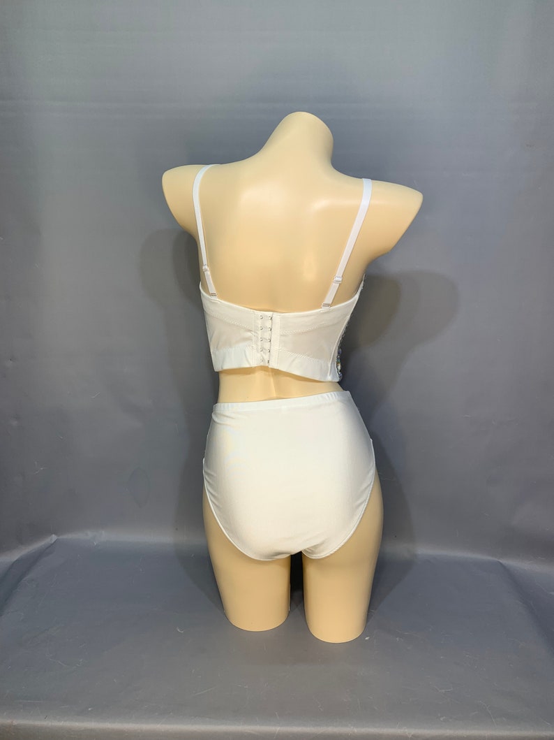 Rhinestone Bustier and High-Waisted Shorts Set, Women's, Iridescent, Crystal Embellished, Two-Piece, Sparkly Dancewear