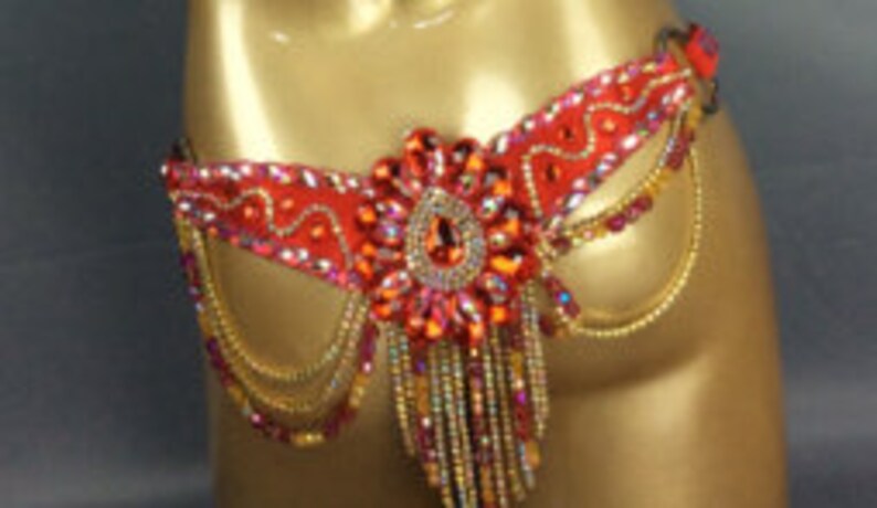 Belly Dance Hip Scarf, Women's Blue & Gold Beaded Crystal Rhinestone Tassel Belt, Tribal Fusion Dance Costume Accessory