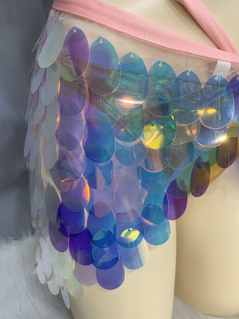 Belly Dance Costume, Women's Pink Sequin Beaded Bra, Iridescent Sequin Hip Scarf, Belly Dance