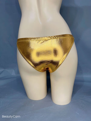 Dance Bottoms Women Gold Silver Metallic Ruched Sides High Cut Thong Bikini Bottoms for Pole Dance