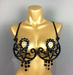 Bikini Top Women's White Iridescent Rhinestone Crystal Embellished Halter Neck Dance Bra