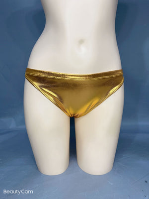 Dance Bottoms Women Gold Silver Metallic Ruched Sides High Cut Thong Bikini Bottoms for Pole Dance