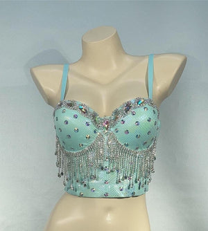 Dance Top Women's Lavender Sequin Rhinestone Embellished Strappy Corset