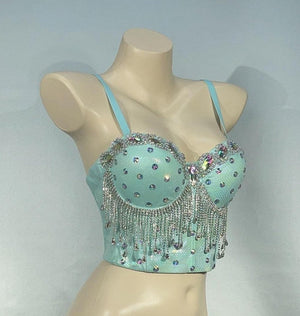 Dance Top Women's Lavender Sequin Rhinestone Embellished Strappy Corset