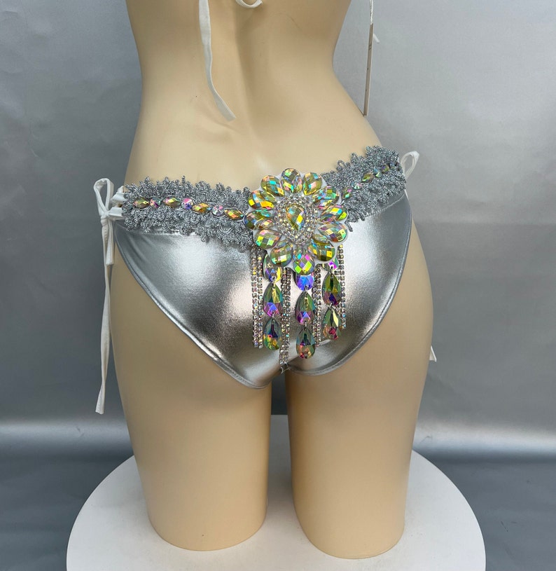 Women's Silver Sequin & Rhinestone Halter Neck Two-Piece Dancewear Set, Latin/Salsa