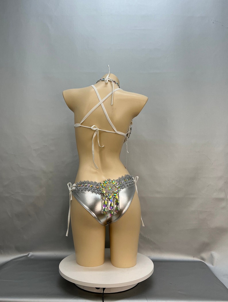 Women's Silver Sequin & Rhinestone Halter Neck Two-Piece Dancewear Set, Latin/Salsa