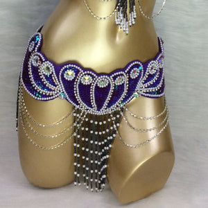 Belly Dance Hip Scarf, Women's White Sequin & Beaded Fringe Hip Belt, Gold Chain Draped Belly Dance Costume Accessory