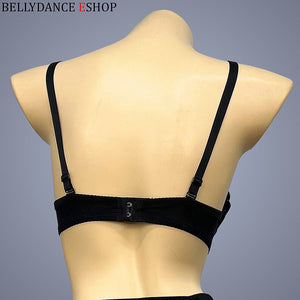 Dance Bra Women's Black Blue Green Sequin Rhinestone Padded Adjustable Strap Bra Top Belly Dance