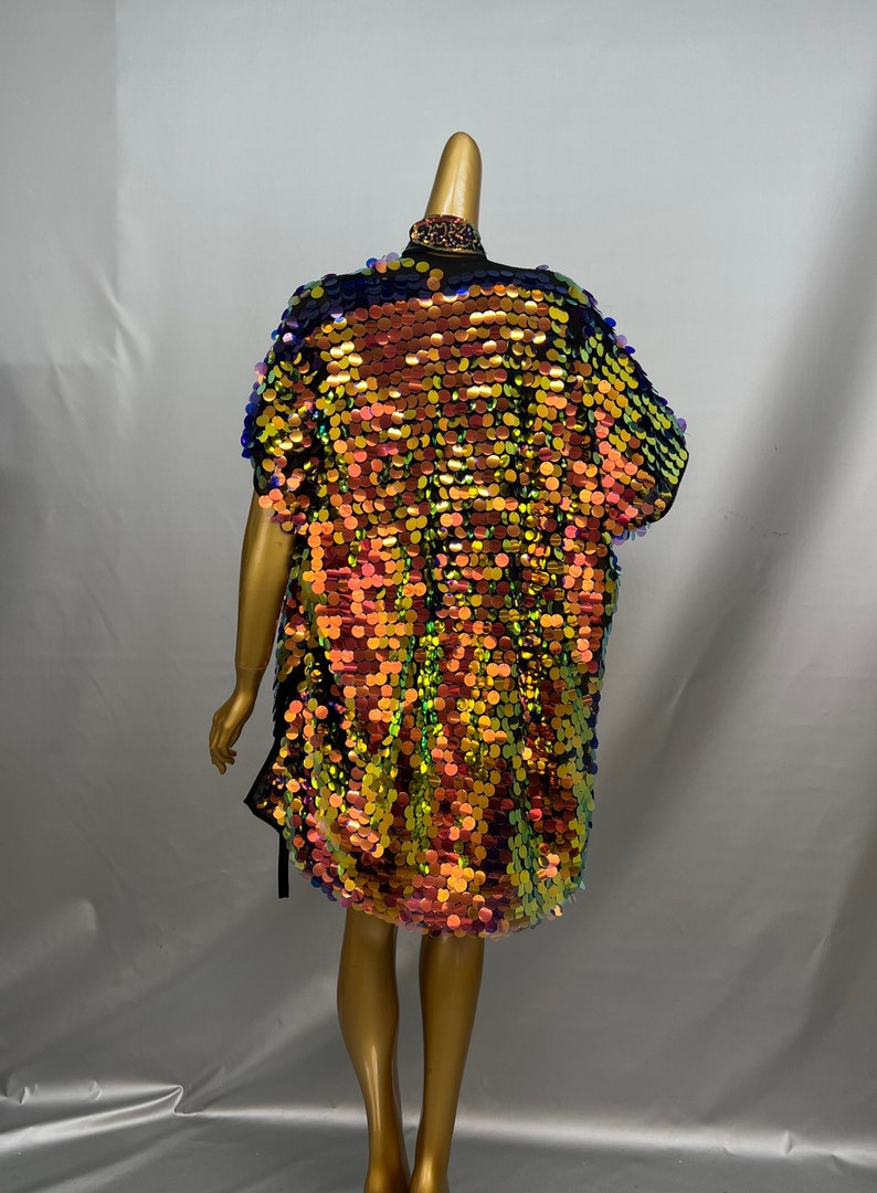 Women's Iridescent Sequin Fringe Halter Top, Skirt & Kimono Set - Belly Dance