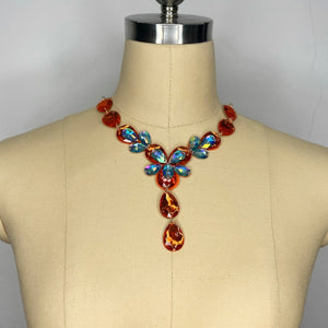 Dance Costume Rhinestone Bra Top, Women's Multi-Color Crystal Embellished Halter Neck Belly Dance Bra Top